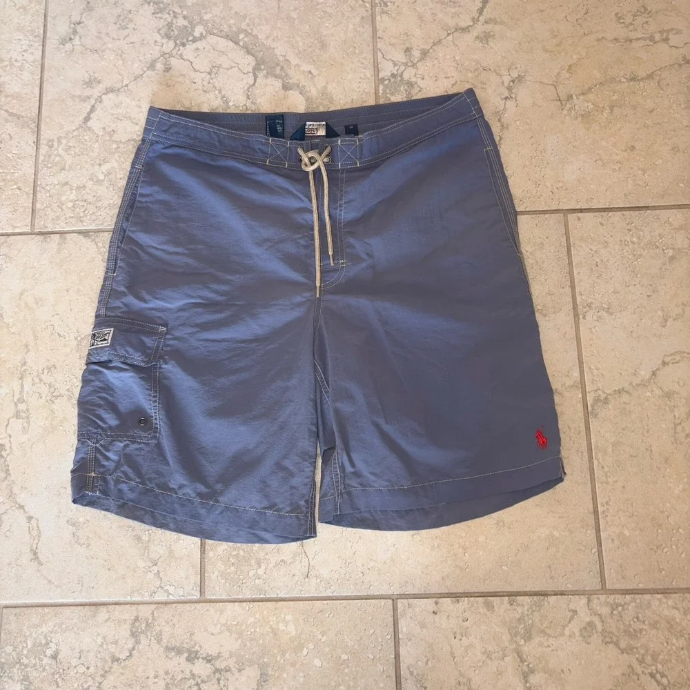 Vintage Polo Ralph Lauren Swim Trunks Mens Medium Mesh Lined Blue Board Shorts